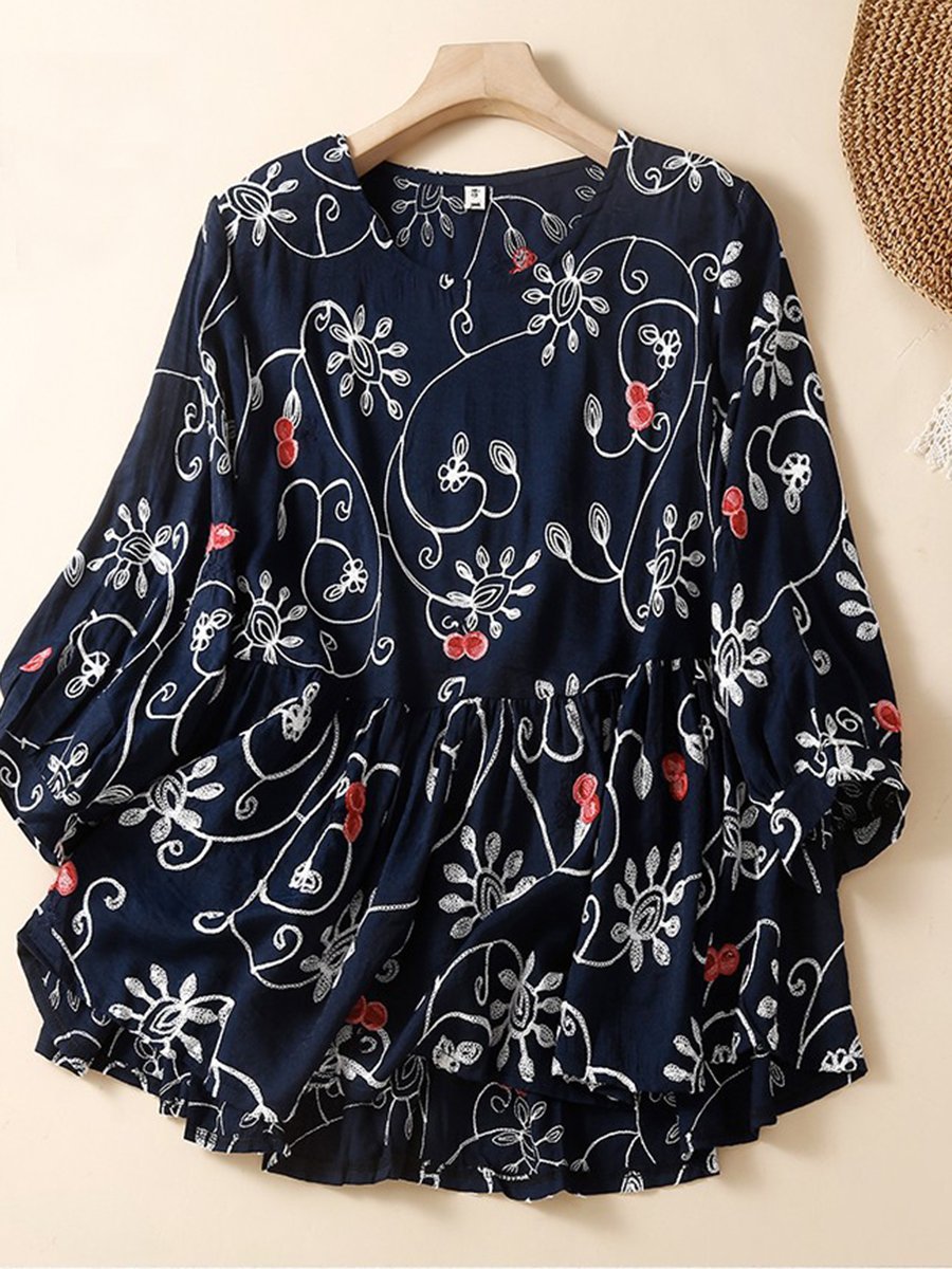 Embroidered Cotton And Linen Casual Shirt